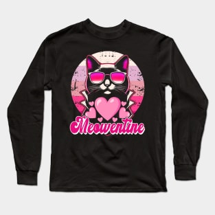 Meowentines Cat lover Vintage Pink Eighties Style Long Sleeve T-Shirt